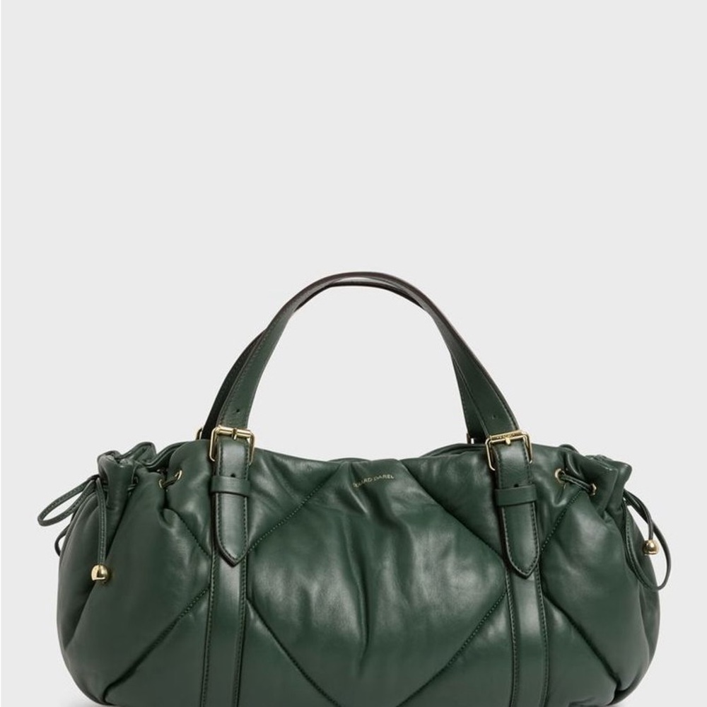 New GERARD DAREL  Le 24H Quilted Leather Shoulder Bag Dark Green Leather - Picture 2 of 12